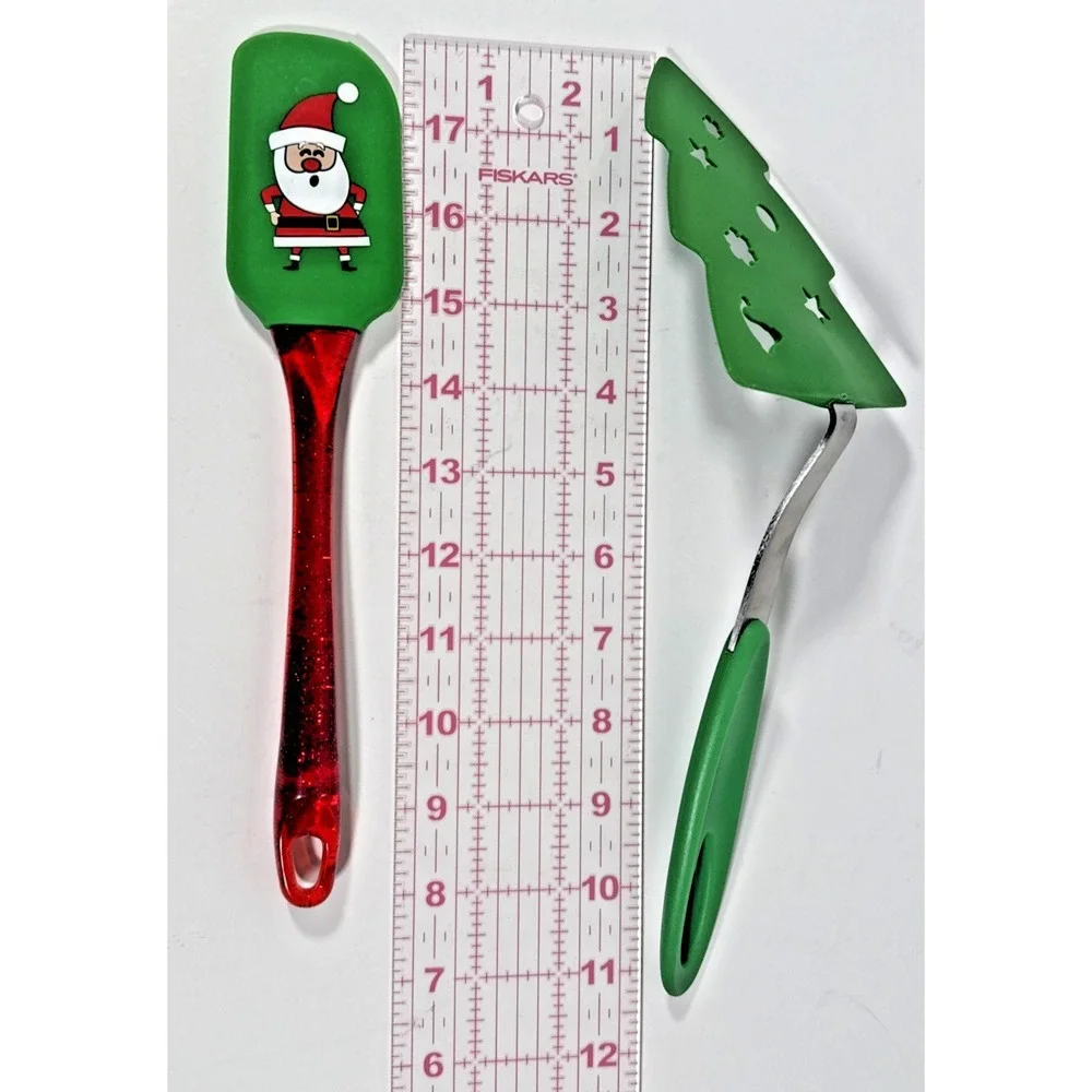 Unbranded Christmas Spatula and Pie Server Set OS Green Santa Tree Glitter